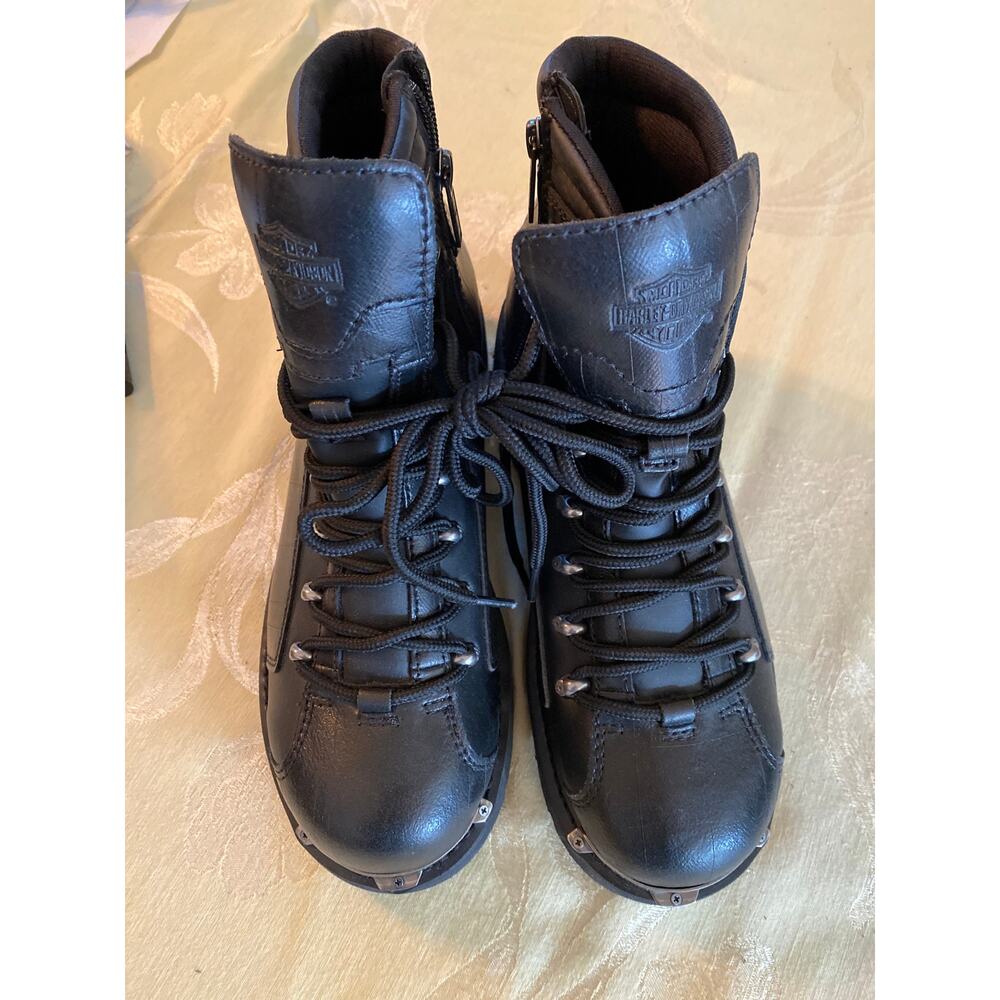 NWOB HARLEY-DAVIDSON FOOTWEAR Men 9 Electron Black Leather Motorcycle Boots D960